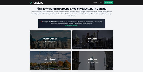 Launch: runclubs.ca - All the best running clubs in your Canadian city